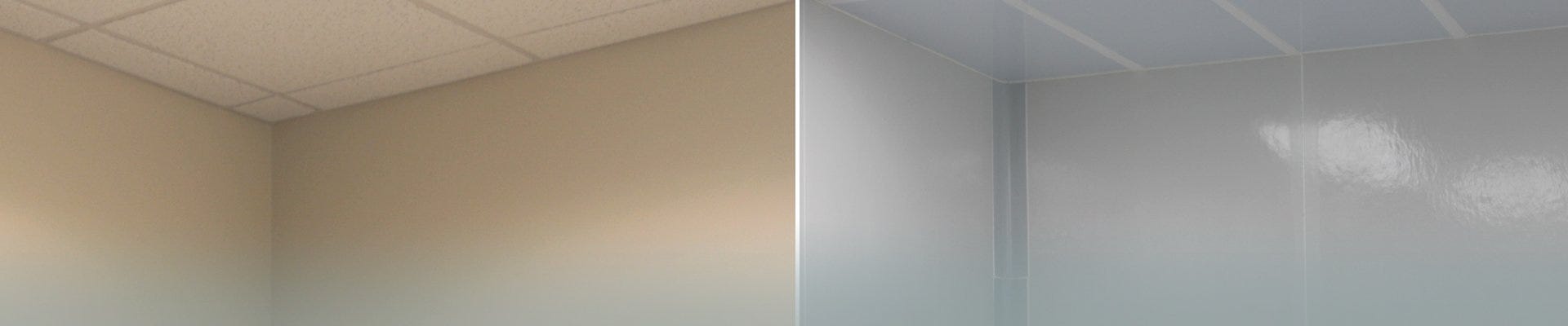 Cleanroom conversion components include ceiling grid, FFUs, and iso=compatible wall panels