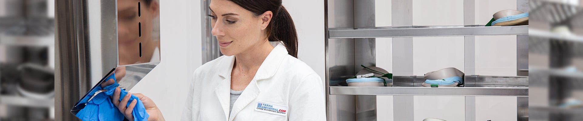 BioSafe electropolished stainless steel wall-mount glove dispensers for loose gloves and other cleanroom garb