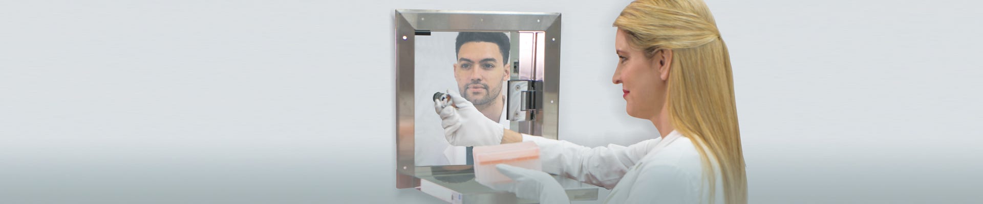 Pass-through doors and windows allow convenient transfer paperwork and small parts into a cleanroom, laboratory, medical office or other restricted space