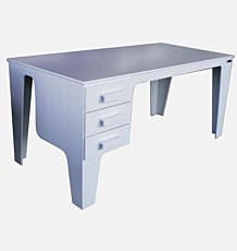 White polypropylene work station with 3 integrated drawers on left side