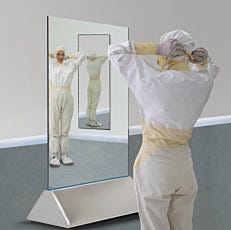 Dual Sided Cleanroom Mirror Close Up with Models
