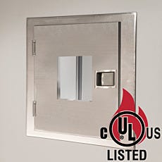 Fire-Rated Pass-Through Chamber; stainless steel, with window and concealed door interlock