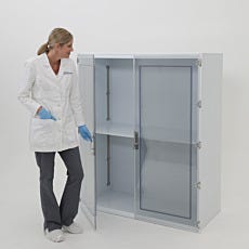 Freestanding laboratory storage cabinet, polypropylene frame, static-dissipative PVC doors