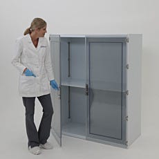 Freestanding laboratory storage cabinet, polypropylene frame, static-dissipative PVC doors
