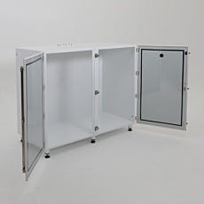 dry bulk storage cabinet in powder coated steel with 2 doors, fits 55 gallon drums