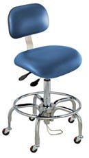 BioFit Static Control Desk High Blue Vinyl Chair Tubular Leg Base ESD Safe Casters With Conclave Backrest And Fixed Foot Ring