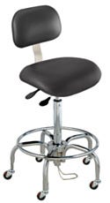 BioFit Static Control Bench High Black Vinyl Chair Tubular Leg Base ESD Safe Casters With Conclave Backrest And Fixed Foot Ring