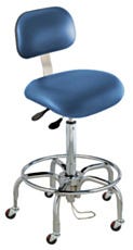 BioFit Static Control Bench High Blue Vinyl Chair Tubular Leg Base ESD Safe Casters With Conclave Backrest And Fixed Foot Ring