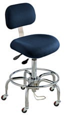 BioFit Static Control Desk High Blue Wool Chair Tubular Leg Base ESD Safe Casters With Conclave Backrest And Fixed Foot Ring