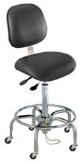BioFit Static Control Bench High Black Vinyl Chair Tubular Leg Base ESD Safe Casters With Ergonomic Backrest And Fixed Foot Ring