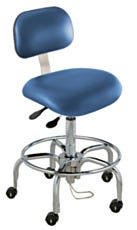 BioFit Static Control Desk High Blue Vinyl Chair Tubular Leg Base Conductive Casters With Conclave Backrest And Fixed Foot Ring