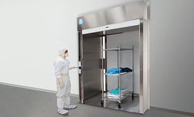Cleanroom Roll-Up Door Pass-Through Chamber with Cart