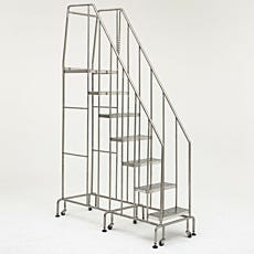 Full view of stainless steel mobile step ladder