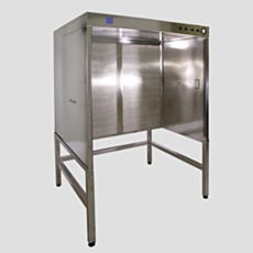 Custom horizontal laminar flow hood in 316 stainless steel with open interior