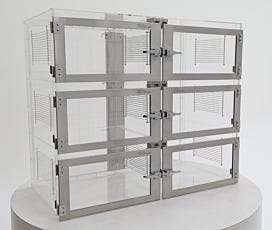 Clear acrylic NitroPlex Adjust-a-shelf desiccator cabinet with 6 chambers