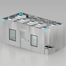 Render of a stainless steel combination compounding cleanroom with plenum and FFUs