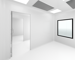 render of the interior of a hybrid biosafe wall panel compounding cleanroom