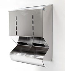 2 Compartment Wall Mounted Steel Gloves Dispenser With Catch Tray