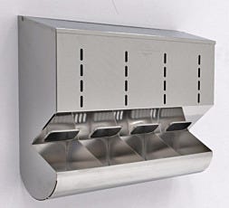 Four-Compartment Wall Mounted Stainless Steel Gloves Dispenser With Catch Tray