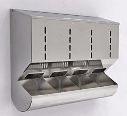 4 Compartment Wall Mounted Stainless Steel Gloves Dispenser With Catch Tray