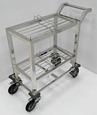 Cleanroom Wafer Box Cart Stainless Steel Rod Shelves