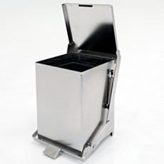 Electropolished stainless steel hands-free waste receptacle with pneumatic soft-closing lid