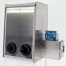 Extra-tall gas-purged glove box isolator for biomedical research