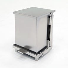 full stainless steel hands-free waste receptacle with pneumatic soft-close lid