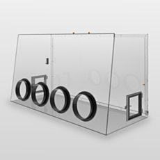 image of a tall double acrylic laboratory glovebox with removable back