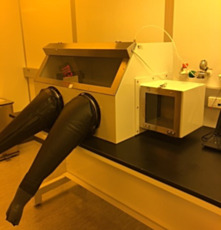 A Terra polypropylene glove box with two ports in a nano particle research application