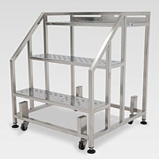 3-step BioSafe mobile perforated-step ladder in 316L stainless steel with casters