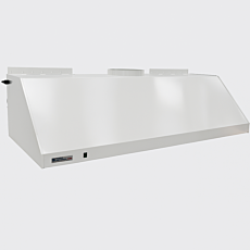Wall-mounted white powder-coated steel canopy fume hood for laboratory use