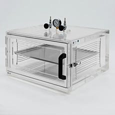 Clear acrylic vacuum desiccator cabinet with adjustable shelving