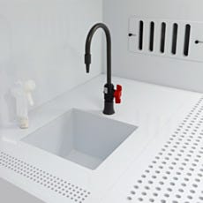 Polypropylene wet cleaning station with sink, gooseneck faucet, and spray gun