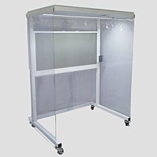 Portable horizontal laminar flow cleanbooth with casters and vinyl curtains