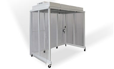 Portable CleanBooth vertical laminar flow hood with vinyl panels and knock-down assembly