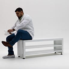 Powder-coated steel gowning bootie rack bench