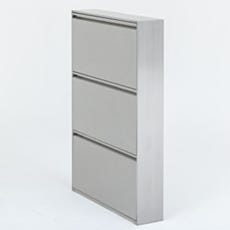 Stainless steel cleanroom shoe cabinet with three closed compartment doors