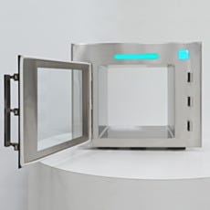 Electronic cleanroom pass-through with continuous-seam welds for cGMP facilities