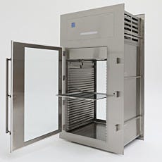Smart pass-thru pharmacy refrigerator for sterile pharmaceutical cleanroom