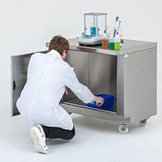 stainless steel base cabinet with accessible storage space