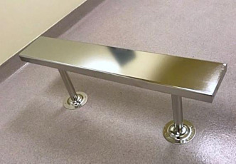 Electropolished stainless steel cleanroom gowning bench