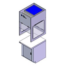 CAD of stainless steel base cabinet combined with laminar flow hood
