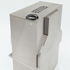 Back side of recirculating laminar flow hood with adjustable top vent and removable rear plenum