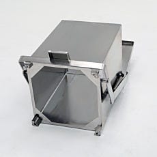 Bottom view of electropolished stainless steel waste receptacle
