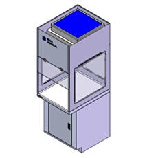 CAD of stainless steel workbench cabinet combined with laminar flow hood