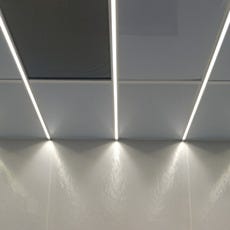 Double stacked cleanroom LED strip lights installed to the ceiling of a cleanroom