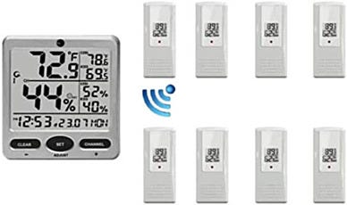 Wireless Indoor/Outdoor 8-Channel thermo-hygrometer connects to up to 8 remote sensors