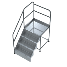 bird's eye view render of 4-step access work platform with left-side handrail