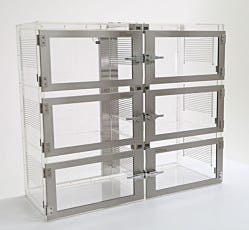Acrylic desiccator cabinet with 6 chambers and stainless steel door frames